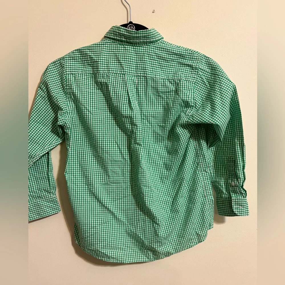 J. Bailey Roscoe Dress Shirt Boys SZ 7 Kelly green gingham check pattern cotton‎